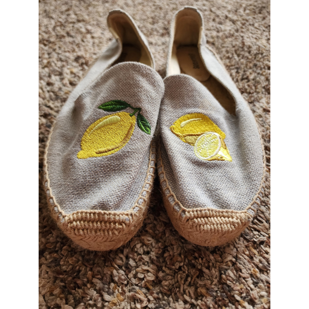 NWOT Soludos Lemon Embroidered Smoking Slipper Espadrille Flat Size 7.5 - Picture 2 of 7
